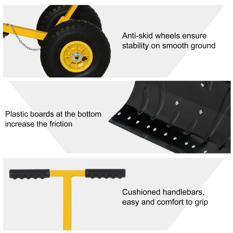 Outsunny 29" Blade Rolling Snow Pusher Shovel with Wheels and Adjustable Handle Yellow