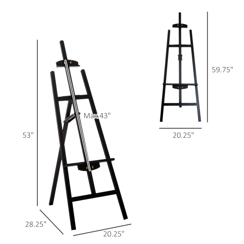 HOMCOM A-Frame Easel of Maximum Height 53", Holds Canvases Up to 43", Painting Studio Art Easel that Tilts up to 90° Degrees for Adults, Beginners, Students, Black