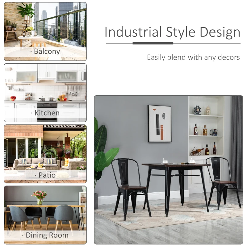 HOMCOM 3 Piece Industrial Style Dining Table Set, Small Kitchen Table and Chairs for 2,Steel Frame and Wooden Top, Black