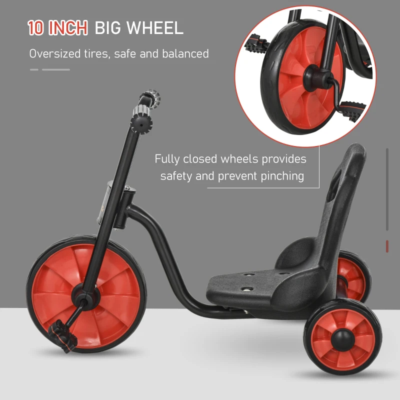 Qaba Kids Tricycle with 10" Big Wheels Toddler Pedal Pusher Trike Bike for 2-6 Boys and Girls, Ride-on Toy for Indoor Outdoor 27.5" x 20" x 20.5", Black