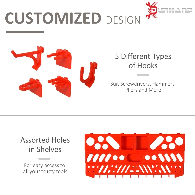 DURHAND Wall Mounted Tool Organizer, 54 Piece Pegboard and Shelf System for Garage Storage Solutions