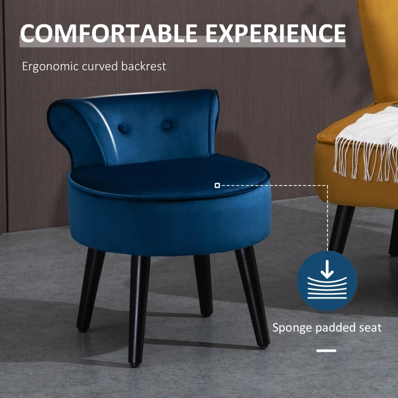 HOMCOM Modern Foot stool Ottoman, Small Leisure Chair Upholstered, Button Tufted Armless Club Chair Wingback Chair with Low Back, Velvet Style Fabric and Stable Fir Legs, Blue