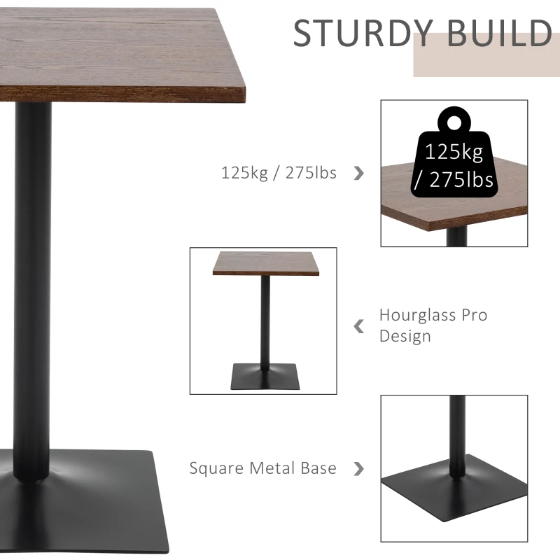HOMCOM Retro Industrial Square Dining Coffee Bistro Table with Metal Base for Kitchen & Home Bar, Black and Brown