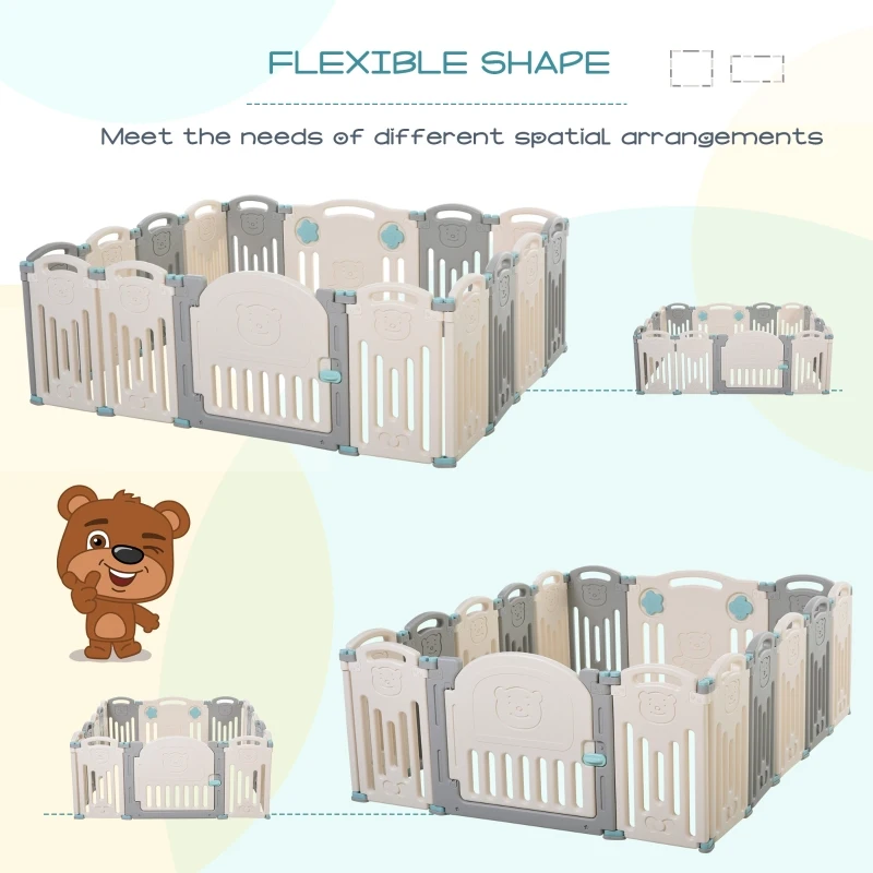 Qaba 16-Piece Indoor Safety Childrens Baby Playpen with Game Piece, Opening Gate & Flexible Design for Peace of Mind