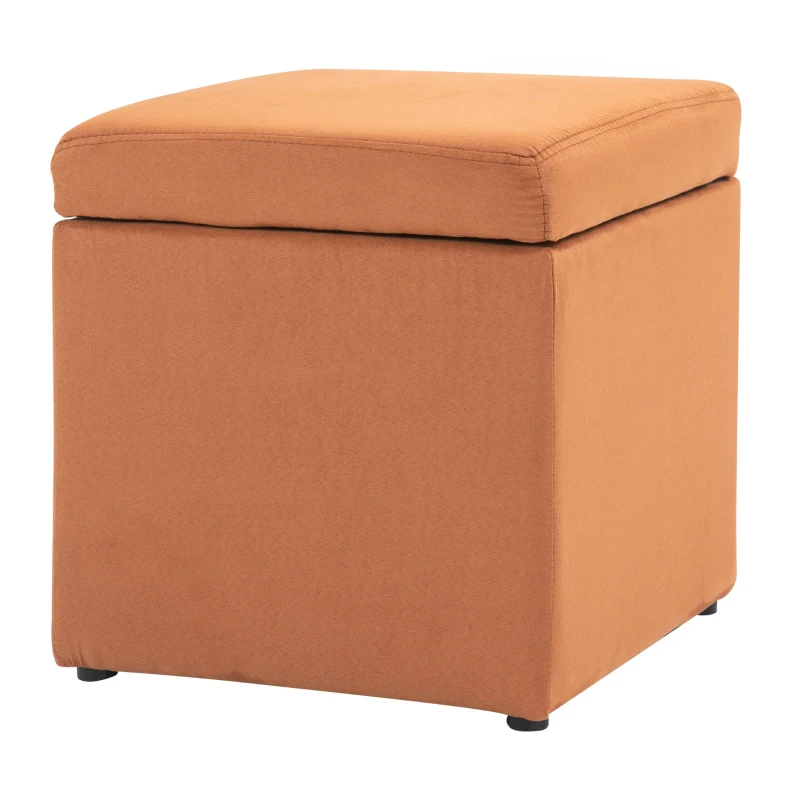 HOMCOM 16" Microfiber Upholstered Cube Storage Ottoman Footrest Seat with Hinged Lid - Brown