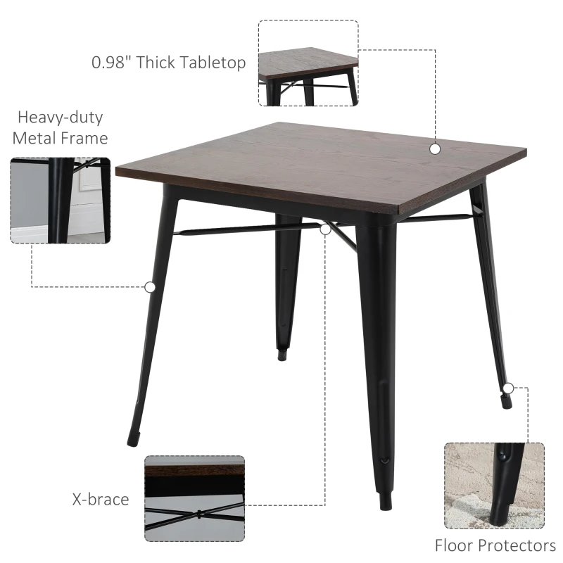 HOMCOM 3 Piece Industrial Style Dining Table Set, Small Kitchen Table and Chairs for 2,Steel Frame and Wooden Top, Black
