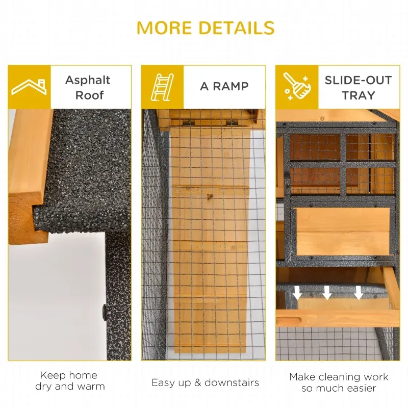 PawHut Outdoor Rabbit Cage Elevated Pet House w/ Slide-Out Tray, Natural Wood & Black