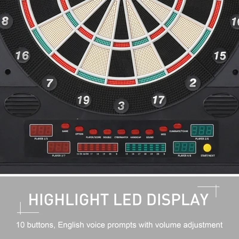 Soozier Electronic Dartboard Cabinet Set with 27 Main Games, 202 Variations, 12 Darts for Multi-Game Option Ready-to-Play, Dark Brown