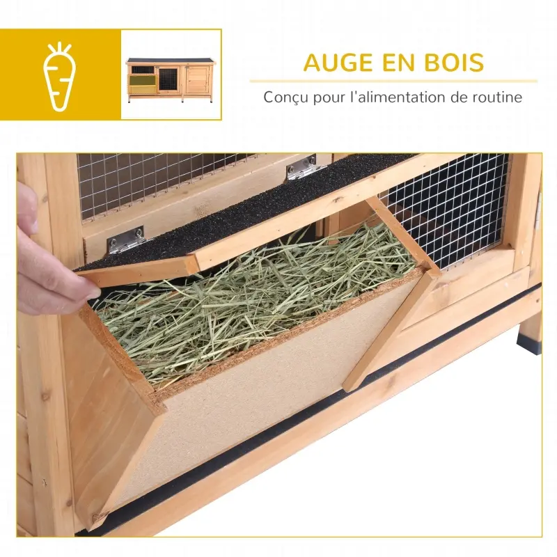 PawHut Large Bunny Hutch, Rabbit Cage with 2 Outside Areas and 1 Main House for Small Animals, Yellow