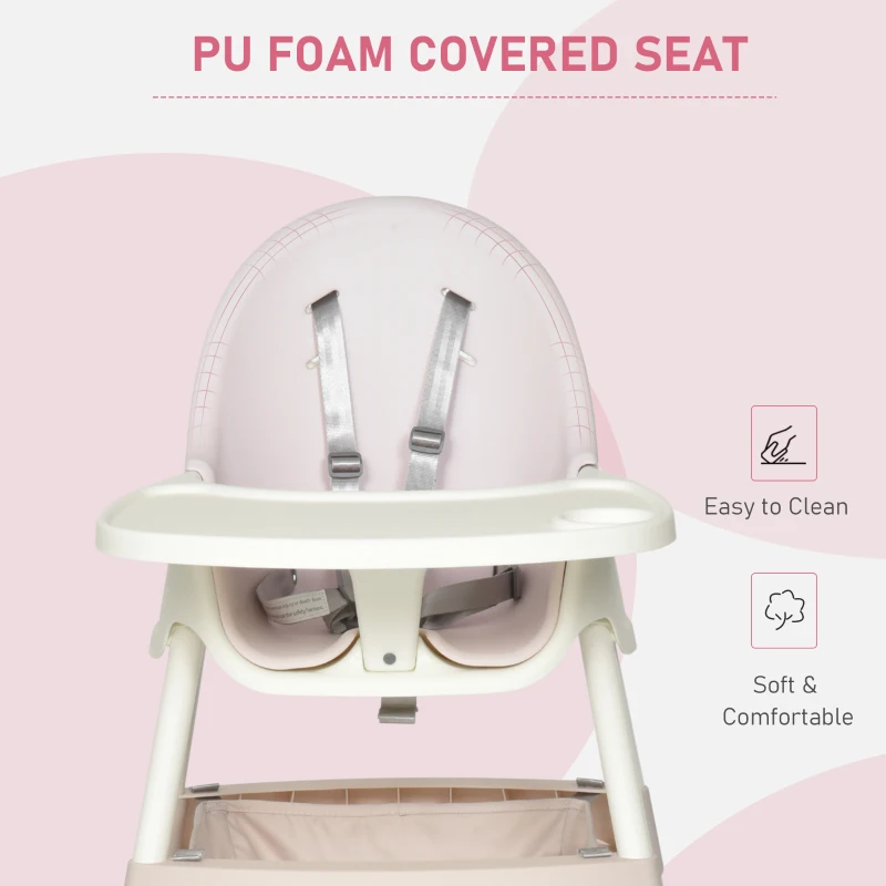 Qaba High Chair Baby Seat with Removable Food Tray for Kids 3 to 6 Months, Pink