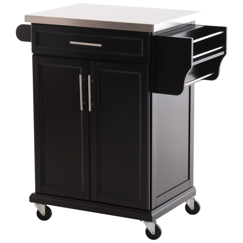 HOMCOM Rolling Kitchen Island Utility Trolley, Storage Cart on Wheels With Drawer, Spice Rack- Black