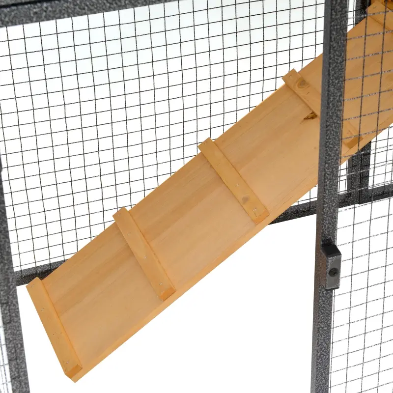 PawHut Outdoor Rabbit Cage Elevated Pet House w/ Slide-Out Tray, Natural Wood & Black