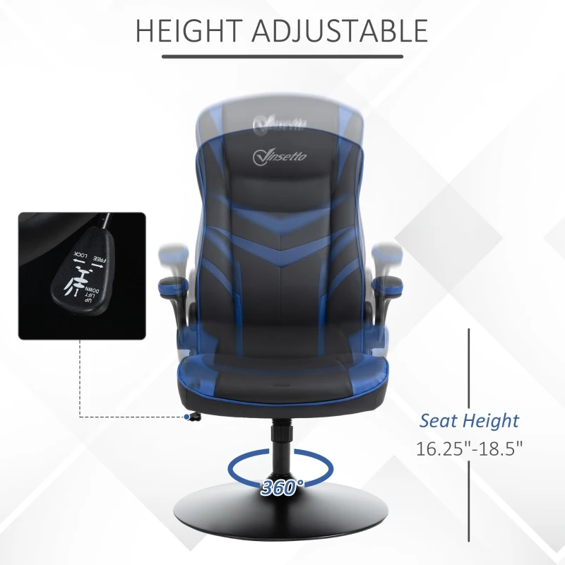 Vinsetto High Back Video Gaming Chair Height Adjustable Flip-up Armrest 360° Swivel Racing Gamer with Pedestal Base, Black and Blue