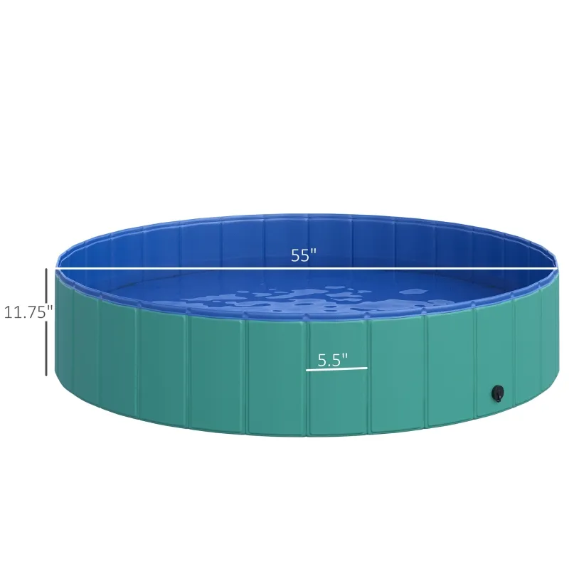 PawHut Foldable Pet Swimming Pool, Portable Dog Bathing Tub, 12" x 55" Plastic Large Dog Pool for Outdoor Dogs and Cats, Green
