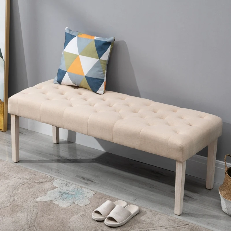 HOMCOM Simple Tufted Upholstered Ottoman Accent Bench with Soft Comfortable Cushion & Fashionable Modern Design, Beige