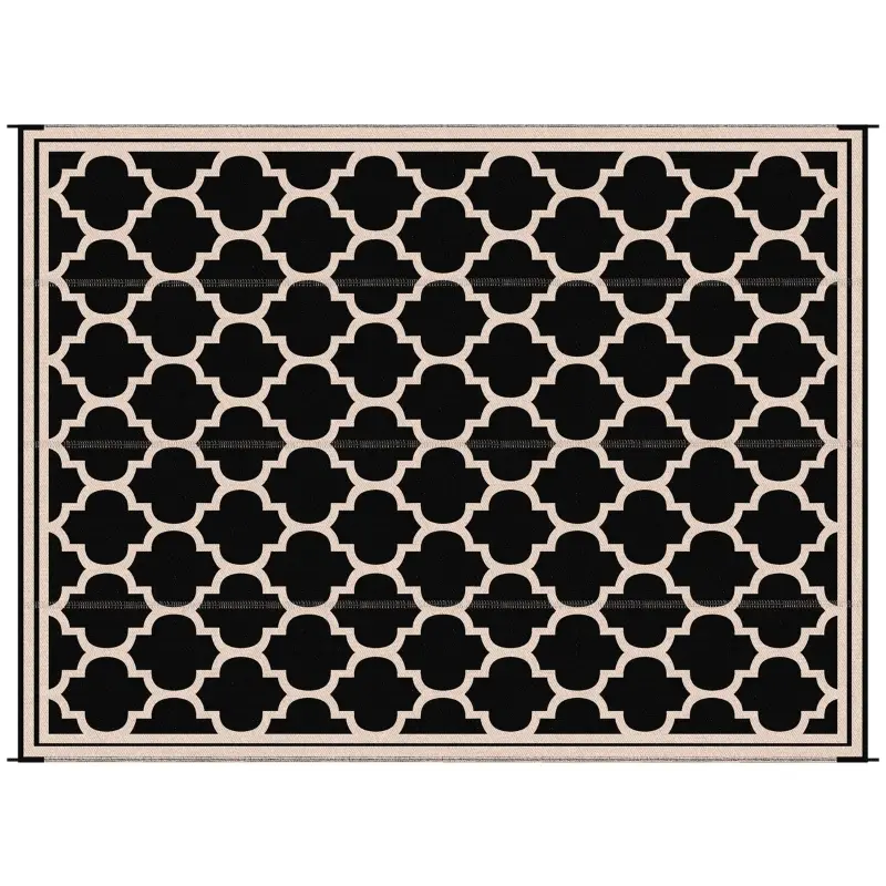 Outsunny 9' x 12' Modern Outdoor Rug, Plastic, Reversible and Folding Rug, with Four Straps, for Camping, Deck, Beach, Black