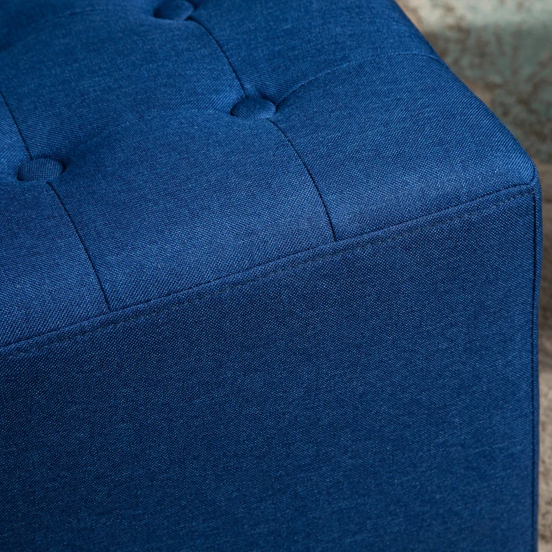 HOMCOM Tufted Ottoman Linen-Touch Fabric Upholstered Footrest Stool with Anti-Slip Pads, Blue