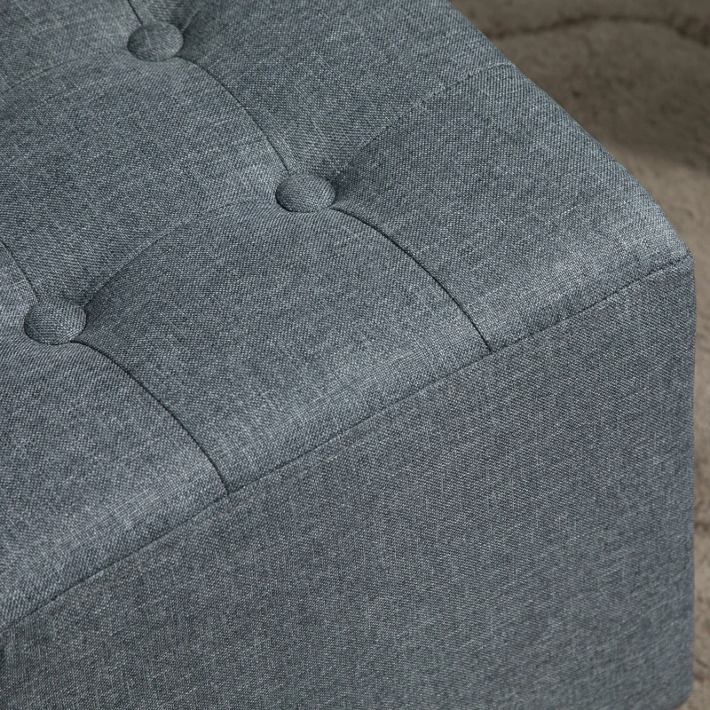 HOMCOM Tufted Ottoman Linen-Touch Fabric Upholstered Footrest Stool with Anti-Slip Pads, Grey