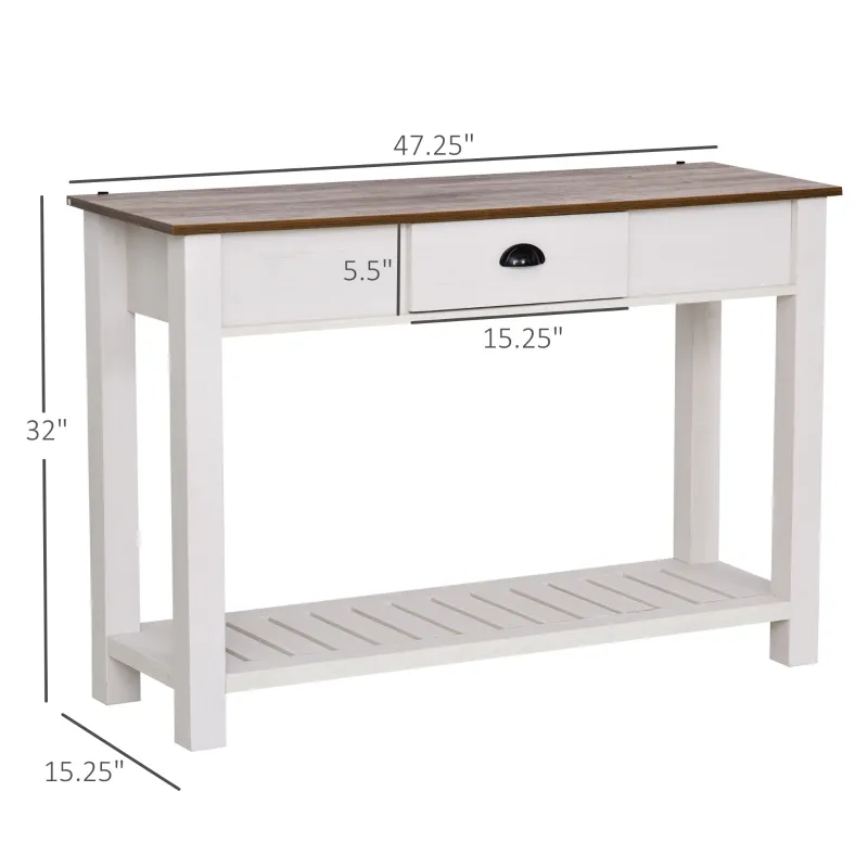 HOMCOM Console Side Entryway Table with Storage Drawer, Bottom Shelf, and Strong Sturdy Construction, White