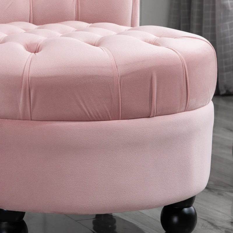 HOMCOM Retro High Back Armless Royal Accent Chair Fabric Upholstered Tufted Seat for Living Room, Dining Room and Bedroom, Pink