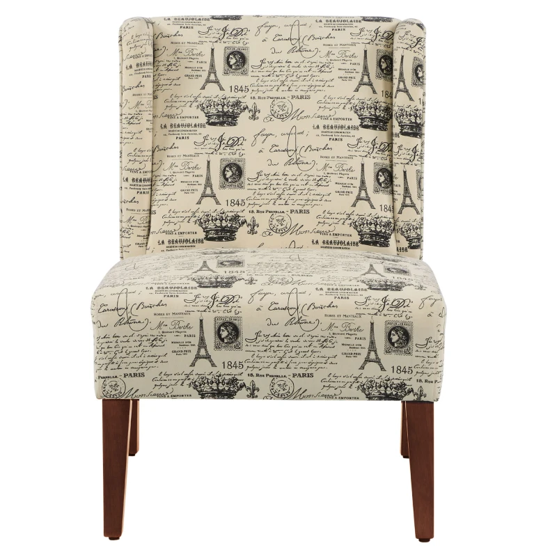 HOMCOM Upholstered Armless Accent Chair, Leisure Side Chair with Wingback, Soft Linen Fabric and Solid Wood Legs, Decorative for Bedroom, Living room, Paris