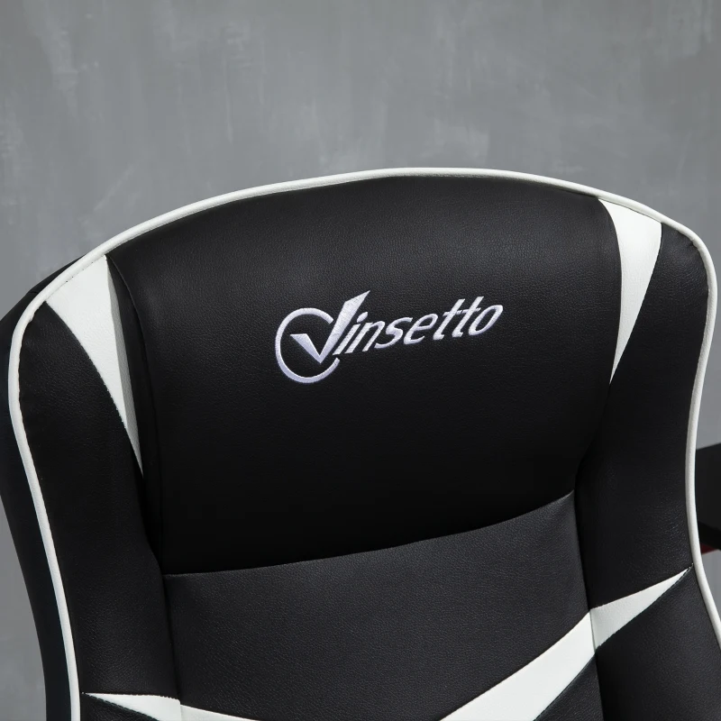 Vinsetto High Back Video Gaming Chair Height Adjustable Flip-up Armrest 360° Swivel Racing Gamer with Pedestal Base, Black and White