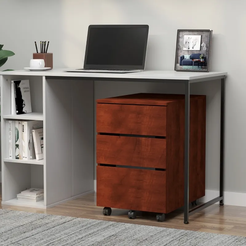 HOMCOM 3 Drawer Storage Cabinet, Mobile Desk Cabinet Under Desk with Wheels, Printer Stand for Home Office, Brown