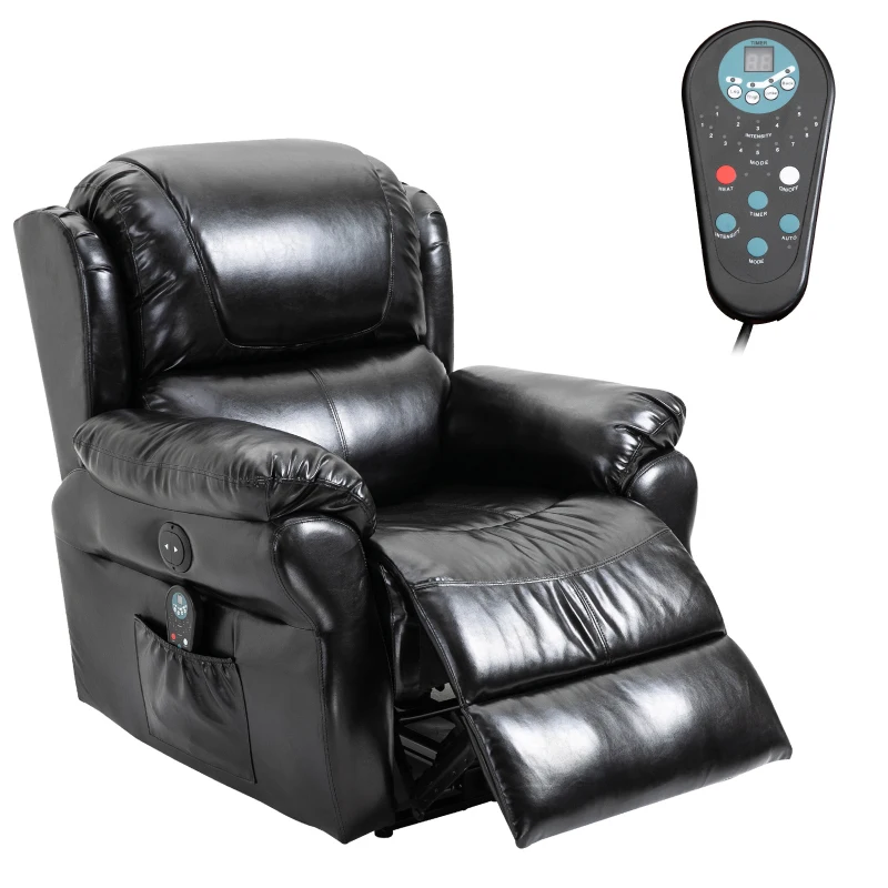 HOMCOM Power Massage Recliner Chair with Heat and Remote Control, 8 Massaging Points, PU Leather - Black