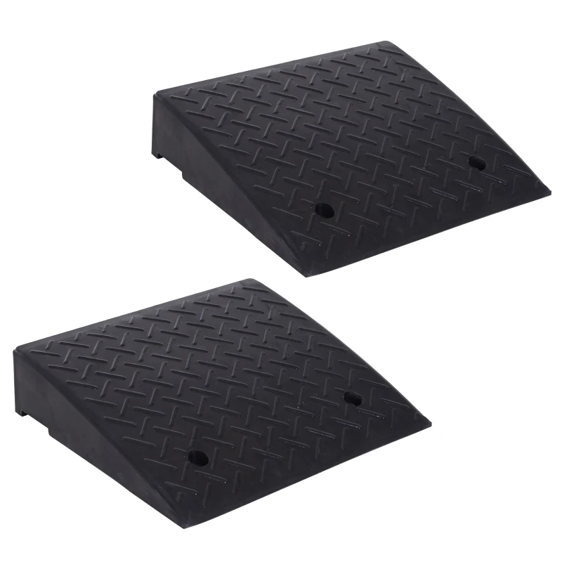 HOMCOM Rubber Curb Ramps Set, 4'' Heavy Duty Driveway Ramps with 33,000lbs Weight Capacity for Low Cars, Motorcycle, 2 Pack, 19" x 16.5" x 4"