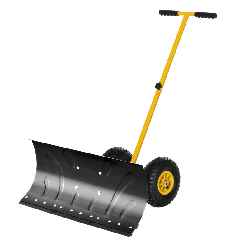 Outsunny 29" Blade Rolling Snow Pusher Shovel with Wheels and Adjustable Handle Yellow