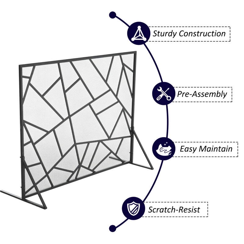 HOMCOM Single-Panel Metal Fireplace Screen Cover Stainless Steel Spark Guard Art Modern Decoration, Black