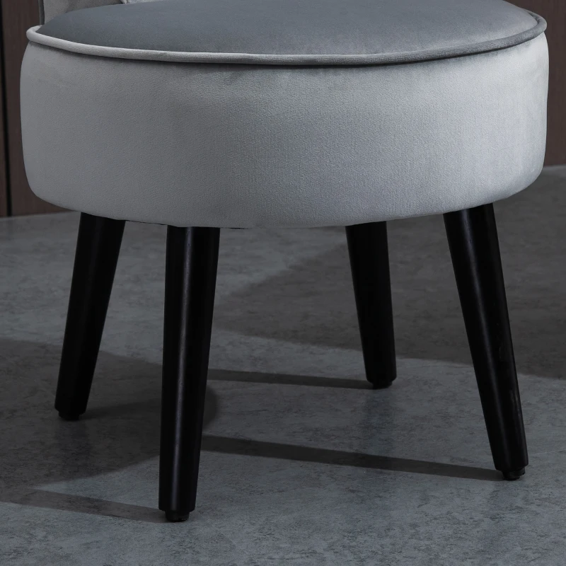 HOMCOM Modern Foot stool Ottoman, Small Leisure Chair Upholstered, Button Tufted Armless Club Chair Wingback Chair with Low Back, Velvet Style Fabric and Stable Fir Legs, Grey