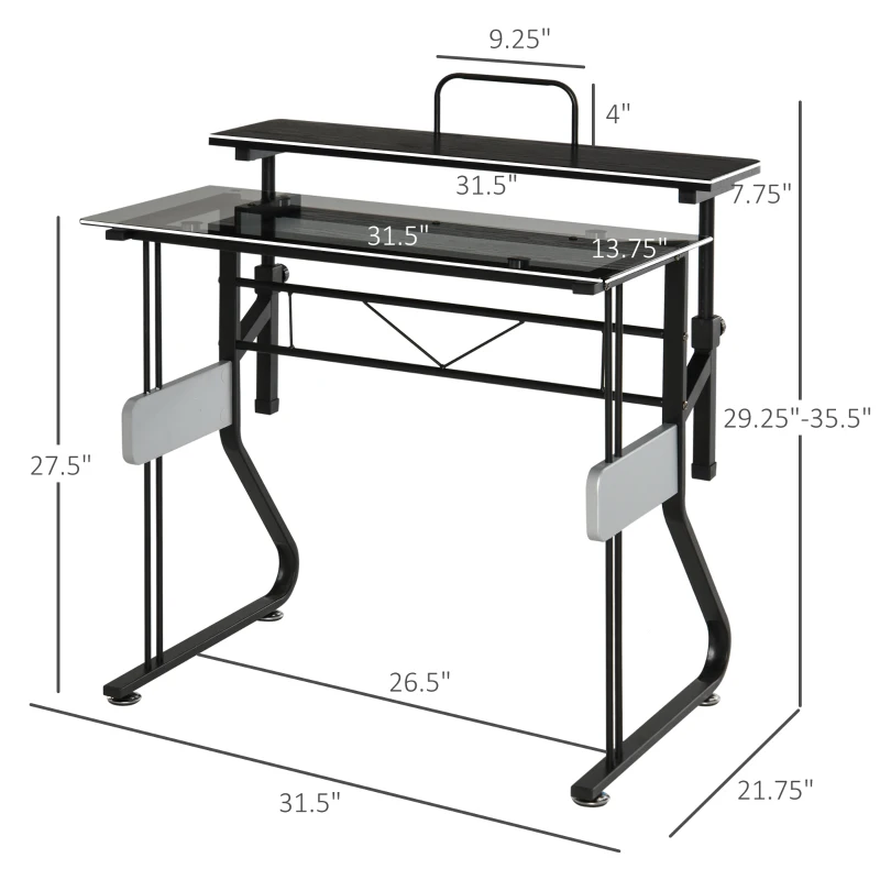 HOMCOM Writing PC Computer Desk with Height Adjustable Monitor Stand and Foot Pads for Home Office Workstation, Black