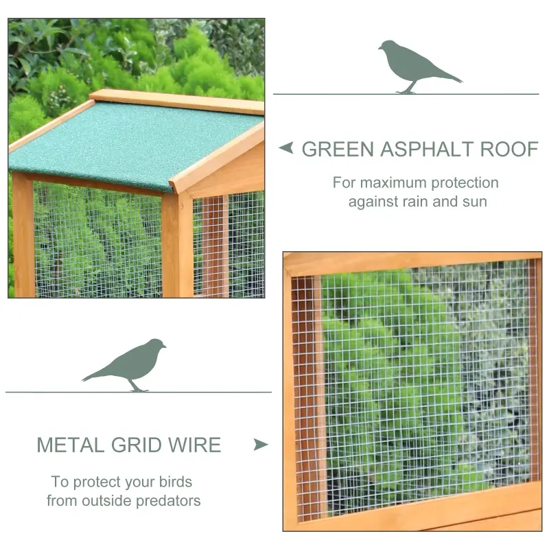 PawHut 65" Wooden Bird Cage Outdoor Aviary House for Parrot, Parakeet, with Pull Out Tray and 2 Doors, Natural
