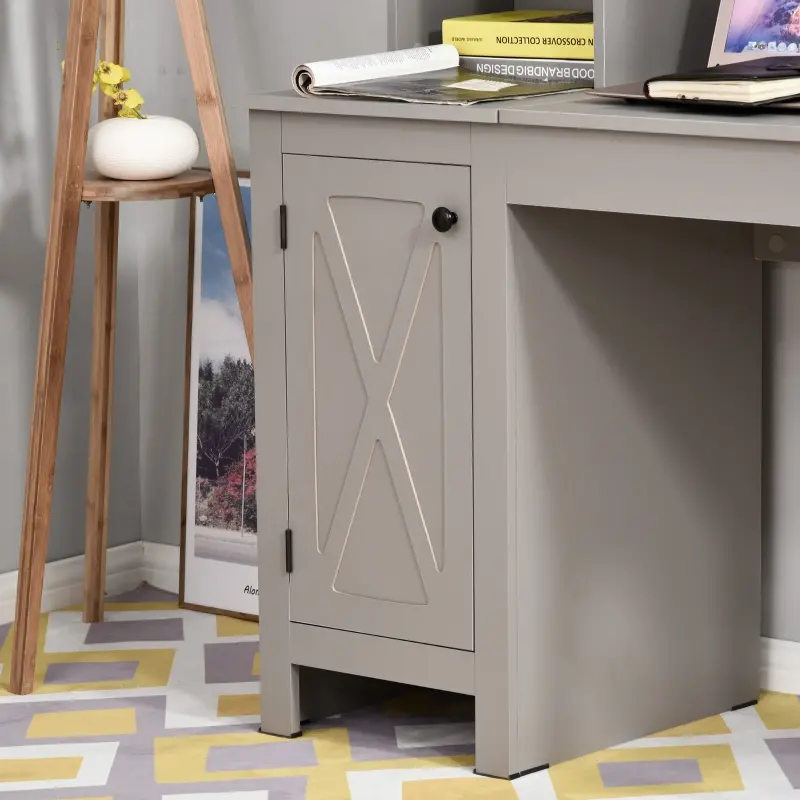 HOMCOM Home Office Computer Desk with Hutch and Storage Cabinet and 6 Shelves, Grey