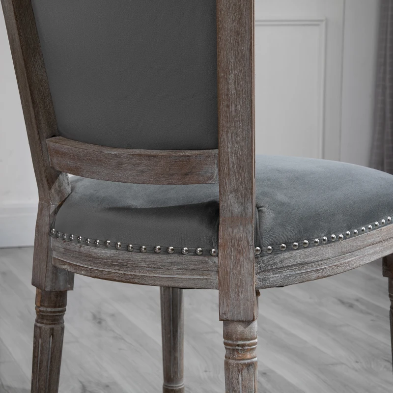 HOMCOM Vintage Upholstered Dining Chairs Set Of 2 with Nailhead Trim , Thick Padded Seat Cushions, and Wood Legs, Grey
