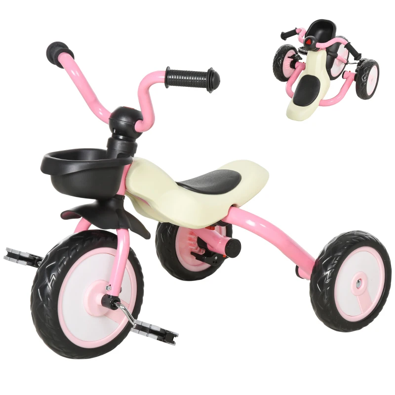 Qaba 3 Wheel Foldable Kids Tricycle Walking Toddler Bike for for 3-5 Year-old Boys & Girls Pink