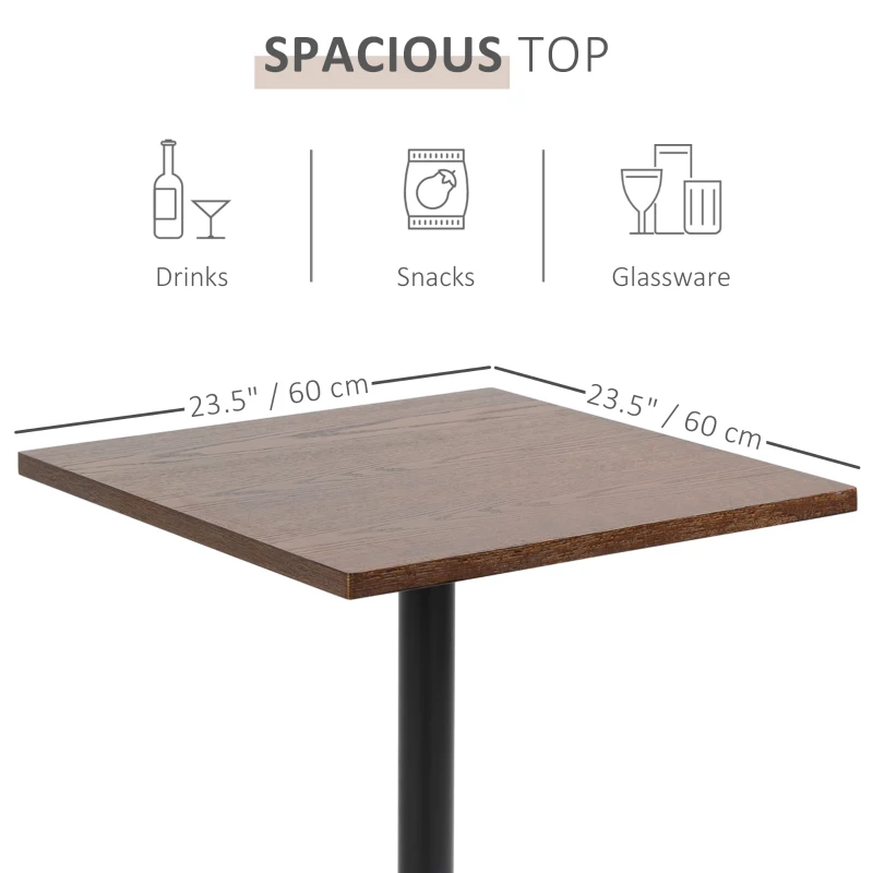 HOMCOM Retro Industrial Square Dining Coffee Bistro Table with Metal Base for Kitchen & Home Bar, Black and Brown