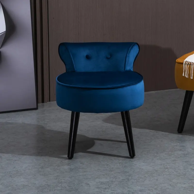 HOMCOM Modern Foot stool Ottoman, Small Leisure Chair Upholstered, Button Tufted Armless Club Chair Wingback Chair with Low Back, Velvet Style Fabric and Stable Fir Legs, Blue