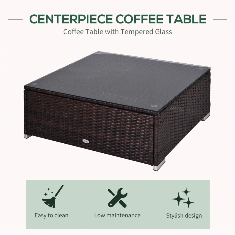 Outsunny 9 Piece Patio Furniture Sets, Wicker Sectional Sofa Sets Outdoor Rattan Conversation Sets with Tempered Glass Tabletop Tea Table and Two Loungers for Garden, Balcony, Backyard, Dark Coffee