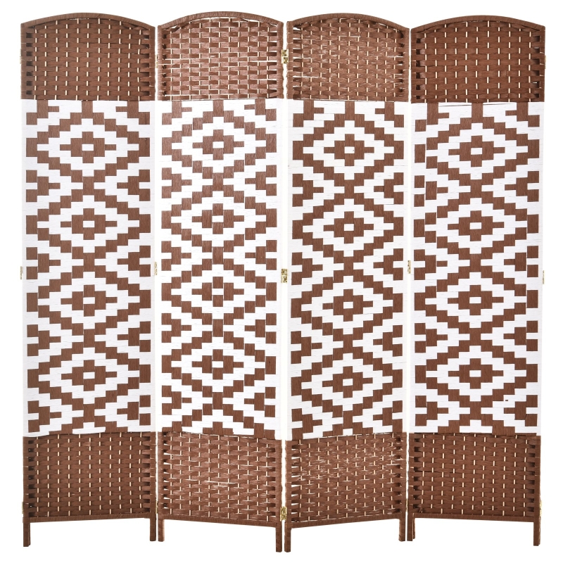 HOMCOM 6ft 4 Panel Diamond Weave Folding Room Divider with Freestanding Folding Screen & Stylish Wicker Material