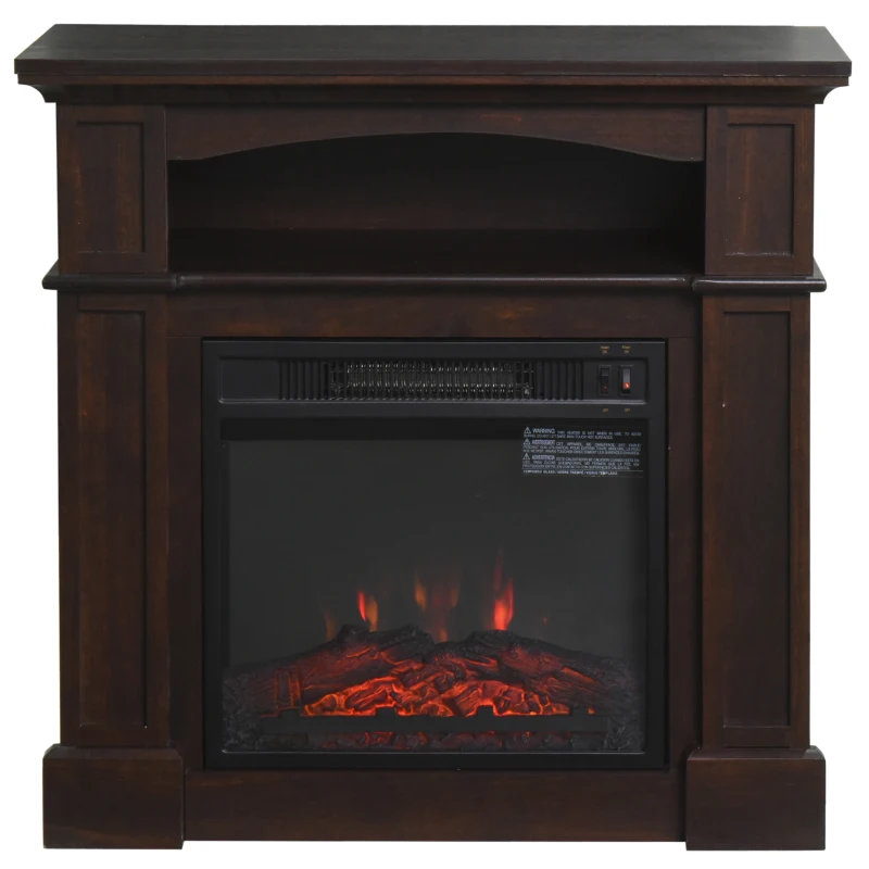 HOMCOM 31.75" W x 31" H Electric Fireplace Mantel TV Stand, Media Console Center Cabinet with a Shelf, Dark Coffee