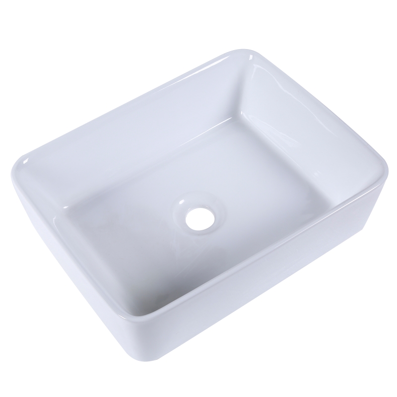 kleankin Rectangular Vessel Sink Above Counter Art Basin Porcelain Ceramic Bathroom Vanity Laundry Sink - High Glossy White