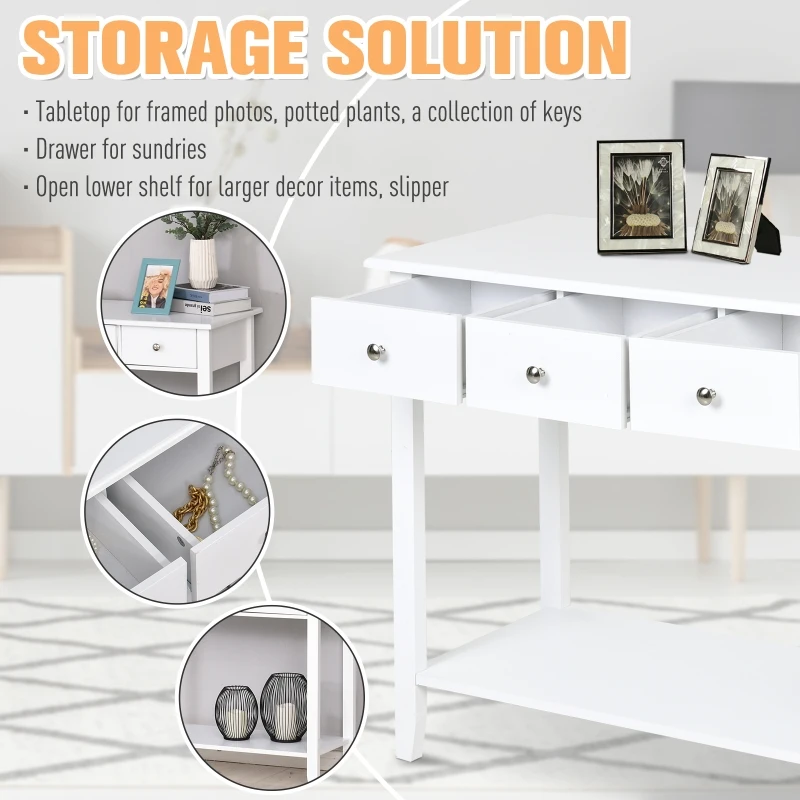 HOMCOM Console Table Industrial Desk with Drawer Bottom Shelf & Large Tabletop for Entryway or Living Room, White