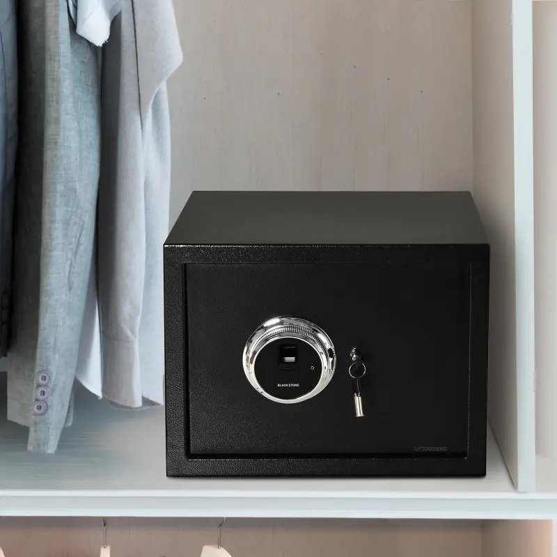 HOMCOM Steel Fingerprint 0.95Cubic Feet Safe Box for Home or Office with 2 Emergency Keys and Removable Shelf