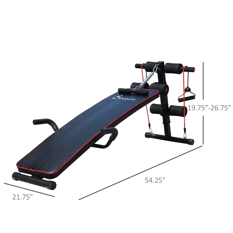 Soozier Foldable Sit Up Bench Core Workout Adjustable Weight Thigh Support  for Home Gym Black and Red