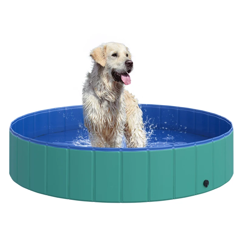 PawHut Foldable Pet Swimming Pool, Portable Dog Bathing Tub, 12" x 55" Plastic Large Dog Pool for Outdoor Dogs and Cats, Green