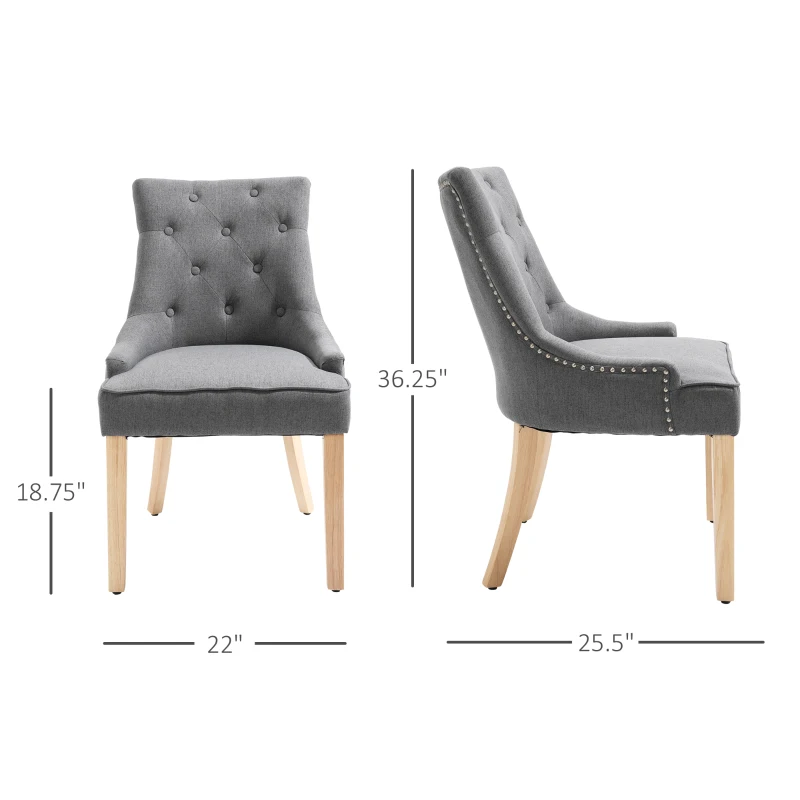 HOMCOM 2 Piece Fabric Dining Chairs Set of 2, Leisure Padded Accent Chair with Armrest, Solid Wooden Legs, Dark Grey