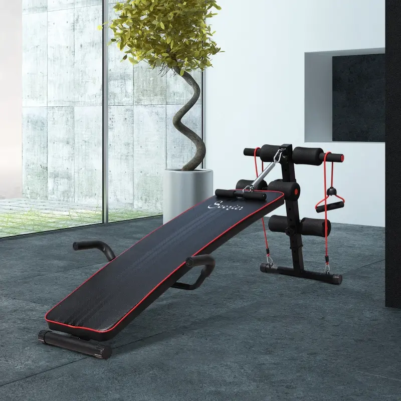 Soozier Foldable Sit Up Bench Core Workout Adjustable Weight Thigh Support  for Home Gym Black and Red