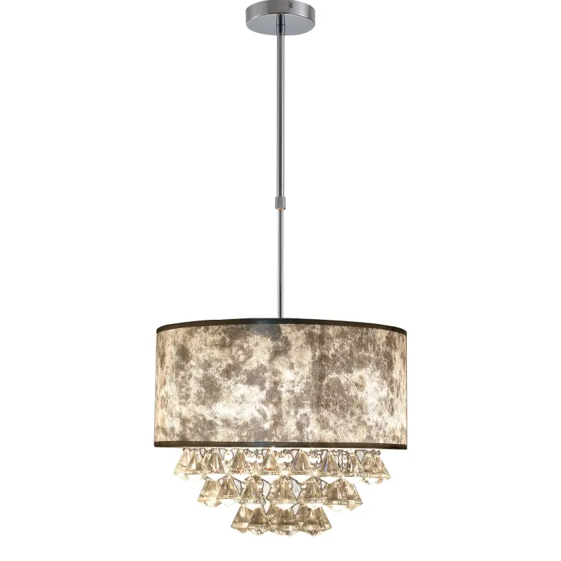 HOMCOM Modern Crystal Chandelier Light with Adjustable Hanging Pole, Ceiling-Connecting Metal Round Base, Grey